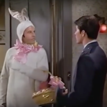 Louis B in bunny suit with Moondoggie