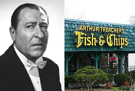 Arthur Treacher headshot and Arthur Treacher's restaurant