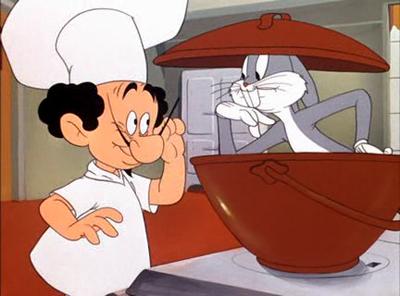 French chef with Bugs Bunny in pot